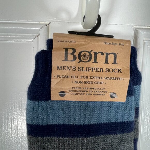 BORN Sherpa Lined Slipper Socks Men's 6-12 Non-Skid Grip NEW - Picture 2 of 5